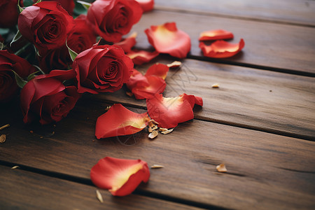 浪漫玫瑰放在桌子上背景图片