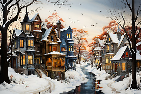 冬季小镇背景图片