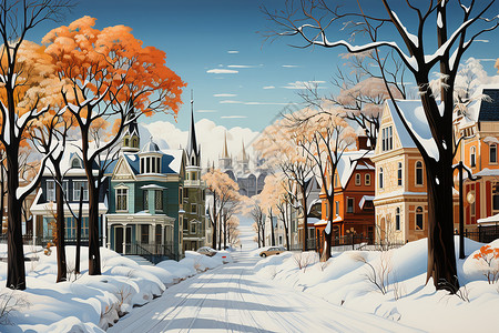 小镇雪景背景图片