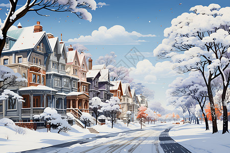 白雪皑皑小镇画卷背景图片