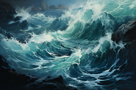 海上的大浪插画