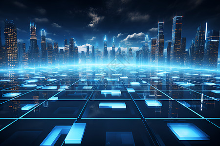 创新科技的二进制代码城市背景背景图片