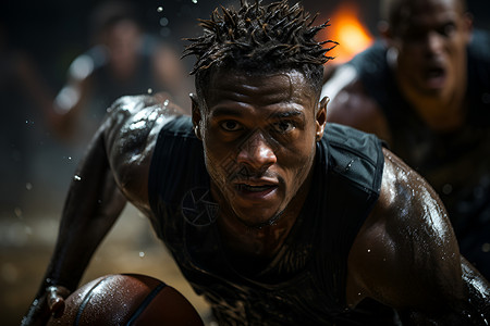 专注比赛的篮球运动员背景图片