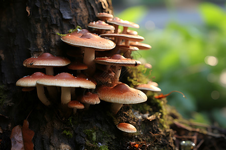 树干上生长的菌类蘑菇背景图片