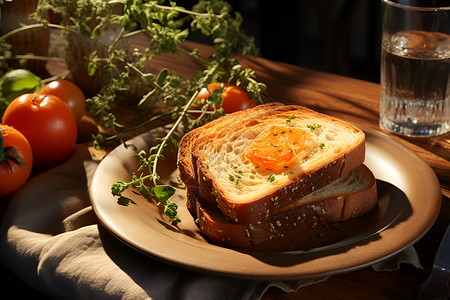 餐桌上的西式烤面包背景图片