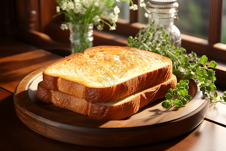 餐盘中的小麦面包背景图片