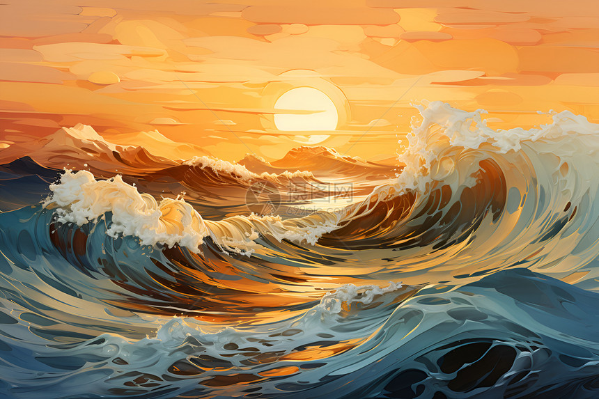 迷人的日落海洋插图图片