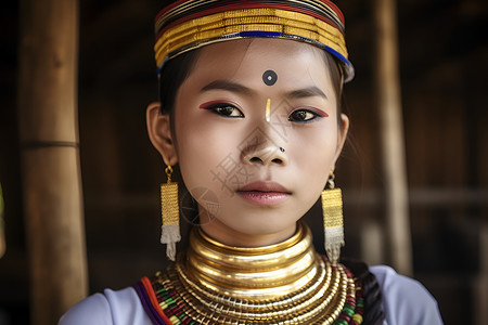 传统服饰的傣族姑娘背景图片