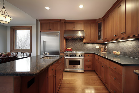 豪华的厨房装修场景背景图片