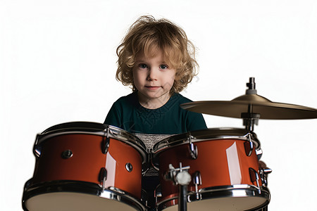 弹奏架子鼓的小男孩背景图片