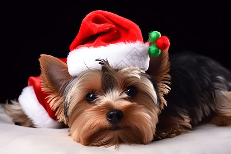 戴着圣诞帽子的狗狗背景图片