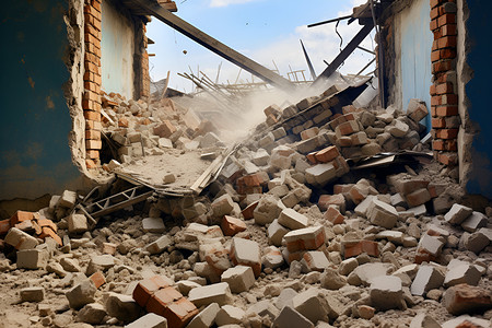 自然灾害损坏的房屋建筑高清图片