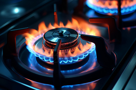 蓝焰燃烧的天然气灶具高清图片