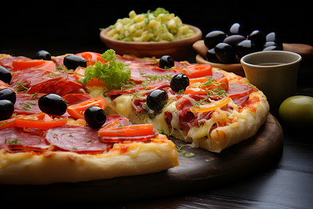 美味拉丝的意式披萨高清图片