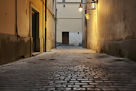 复古夜晚的欧式小镇街道背景图片