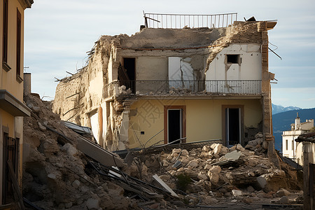地震摧毁的房屋建筑背景