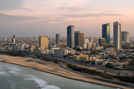 沿海城市的天际线景观背景图片