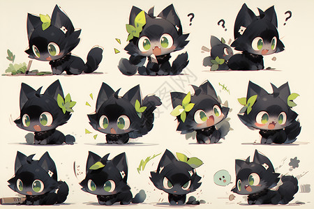 可爱的黑猫卡通插图背景图片