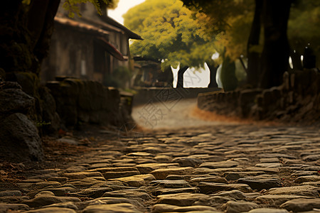 乡村古镇街道的石子路背景图片