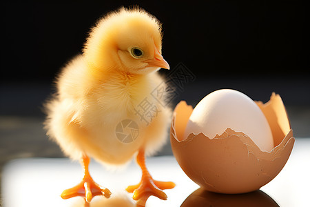 蛋壳旁的小鸡背景图片