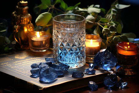 桌面上华丽的蓝色水晶背景图片