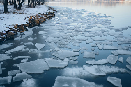 河流结冰冰雪消融的河流背景