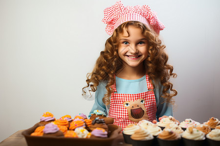 戴着厨师帽做蛋糕的女孩背景图片