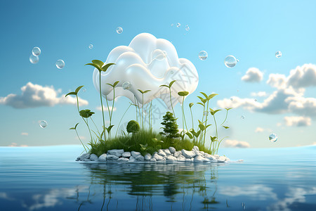 植物环水中漂浮的花草岛设计图片