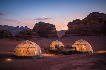 星空下的沙漠露营高清图片