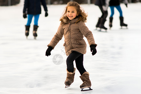 滑冰的小女孩冬日滑冰的外国小女孩背景