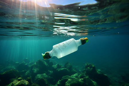 塑料海底海洋中的塑料瓶背景