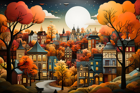 秋天的童话小城背景图片