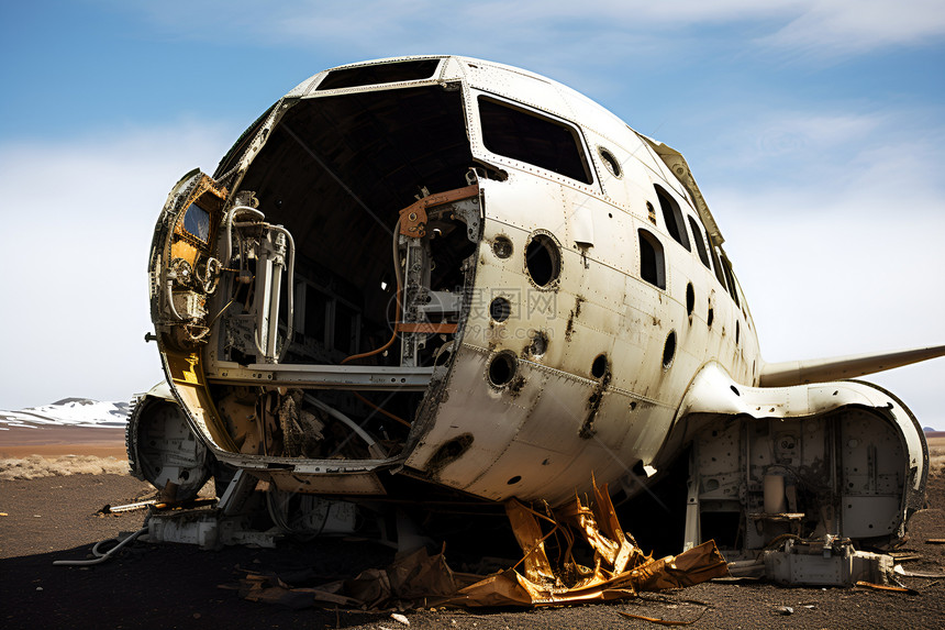 坠毁的飞机废墟图片