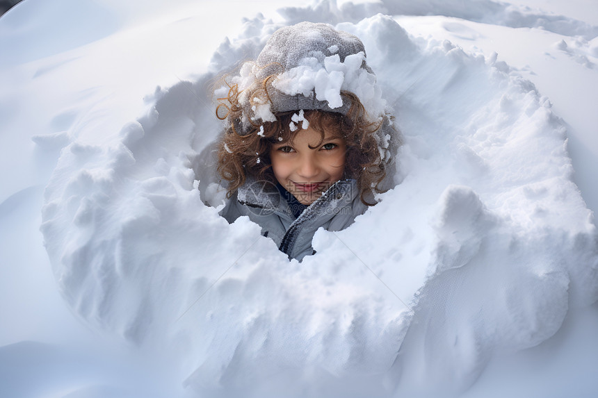 冬季户外玩雪的小女孩图片