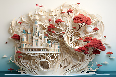 奇幻童话纸质城堡背景图片