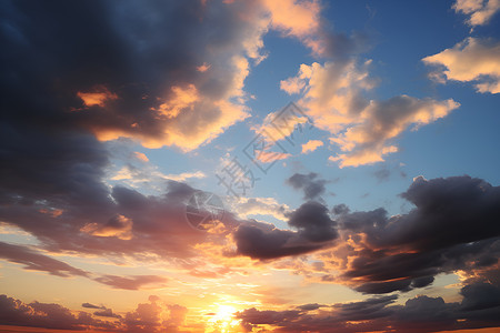 黄昏时火烧云的天空景观背景图片