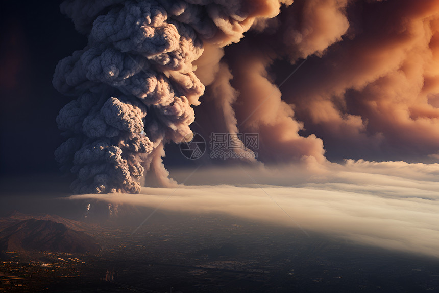 火山喷发中的大量烟雾图片