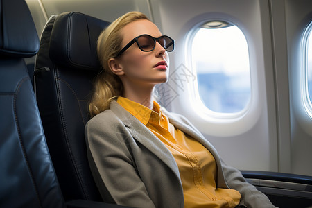 飞机睡觉坐在飞机上的女人背景