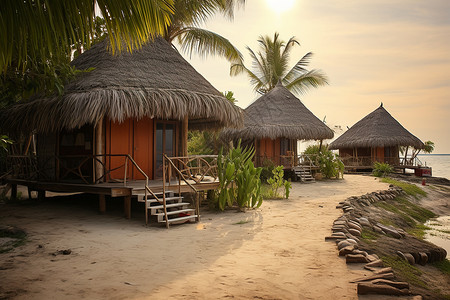海边的小屋建筑背景图片