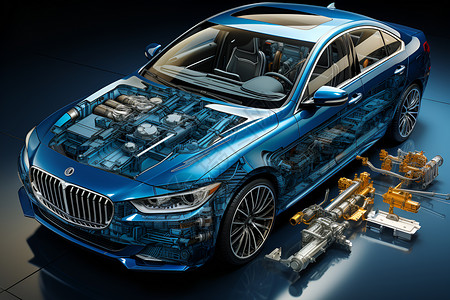 冷却系统蓝色汽车发动机设计图片