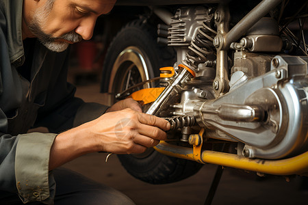 维修摩托车的技术人员背景图片