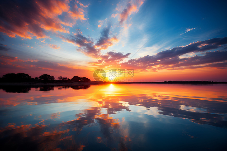 日落湖畔的美丽景观图片