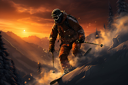 雪山上的滑行者高清图片