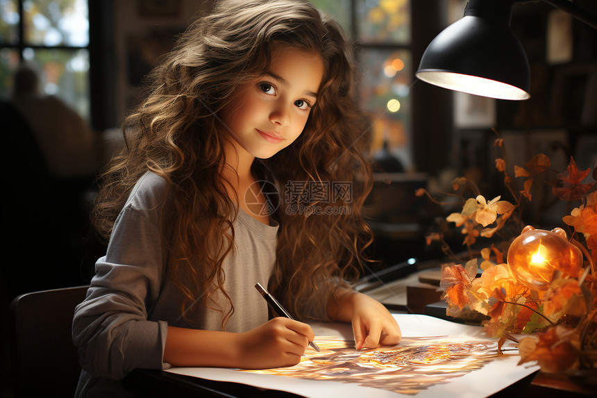 正在画画的女孩图片