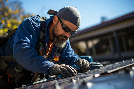 专业维修太阳能面板的技术人员背景图片