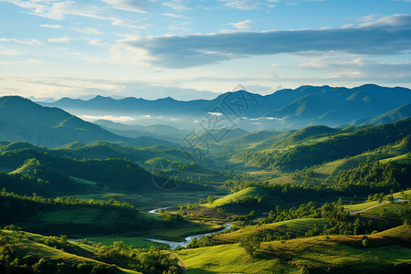 美丽山河山河如画的山谷景观背景