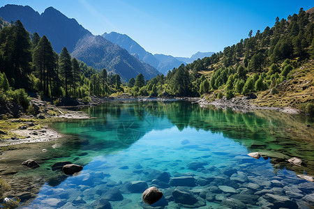 湖畔山水的美丽景观背景图片