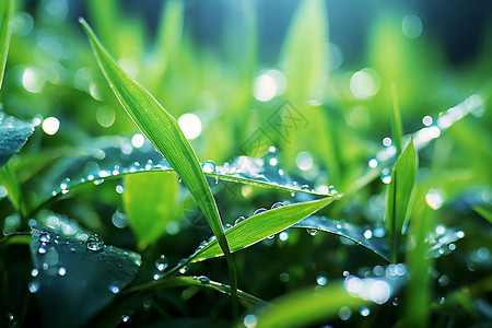 满是露水的绿植背景图片