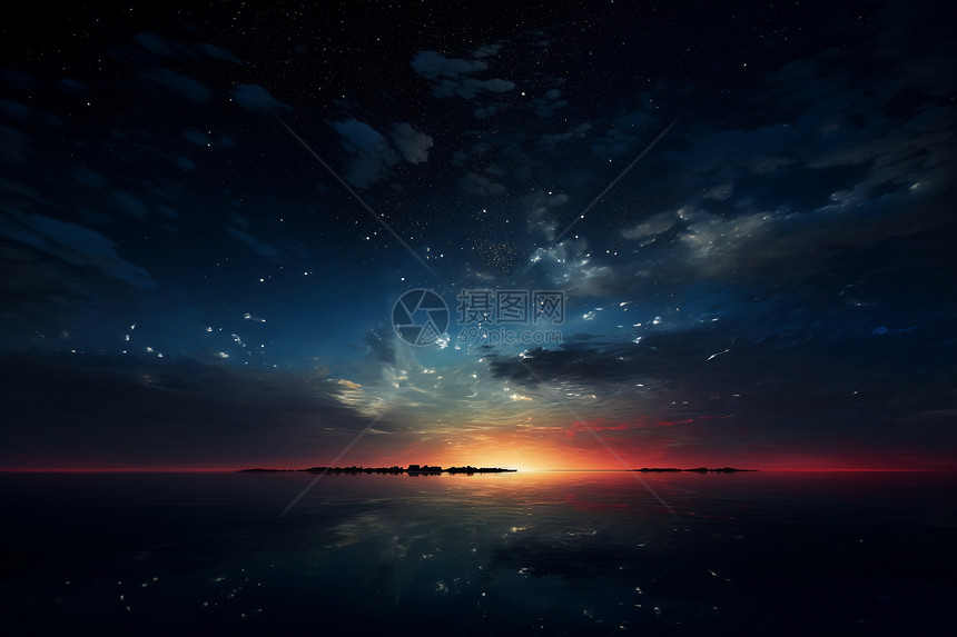 夜幕繁星下的湖泊图片