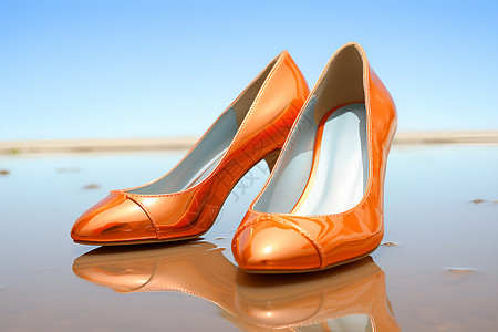 橙色高跟鞋时尚尖头的高清图片